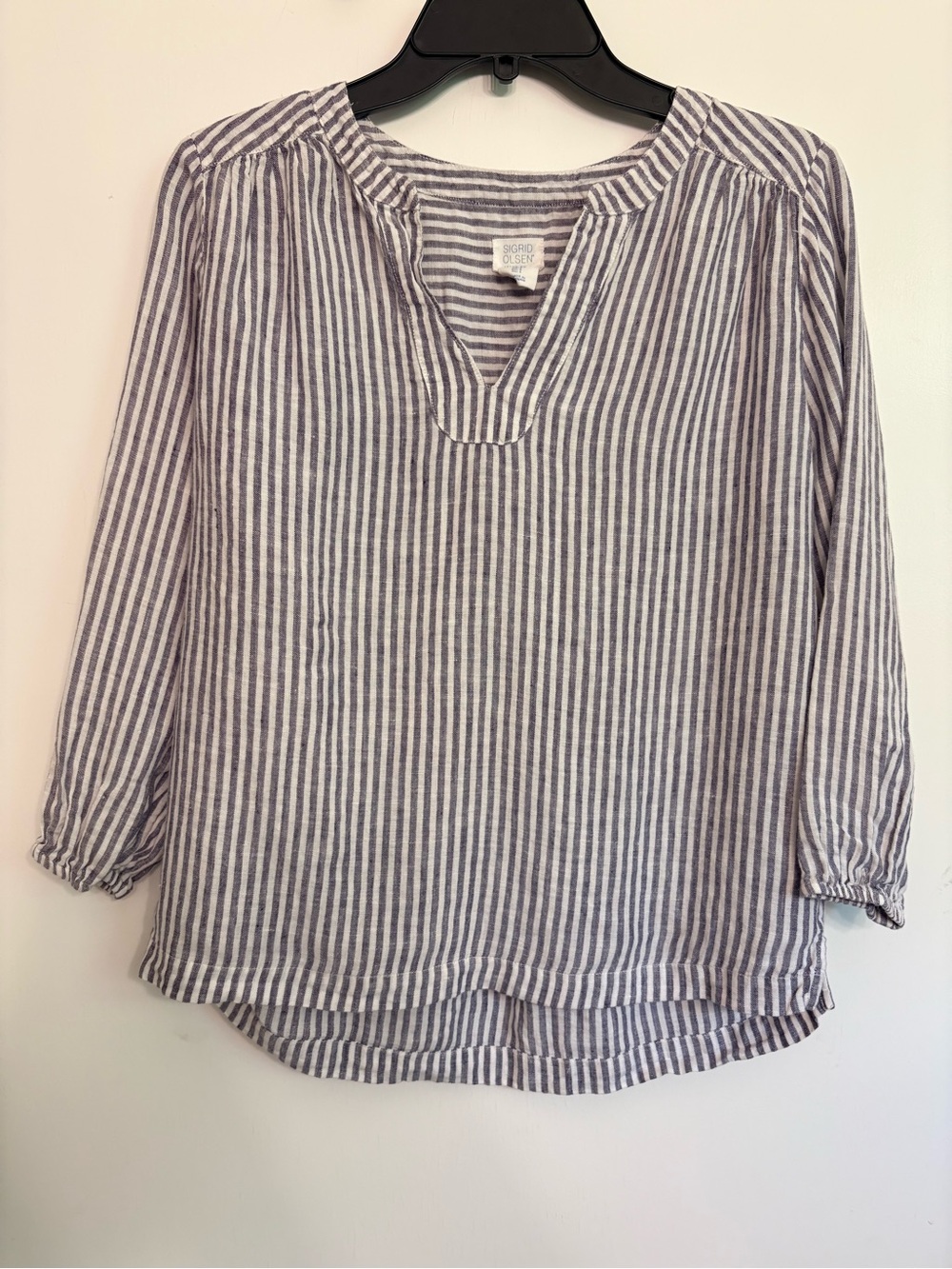 Sigrid Olsen Navy & White Striped Tunic Blouse